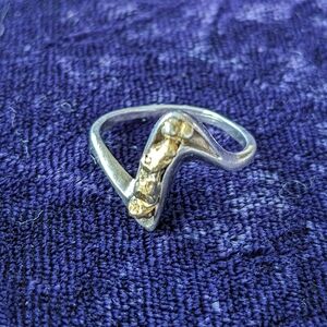 Solid 18K Gold Nuggets In Vintage 925 Sterling Silver Ring